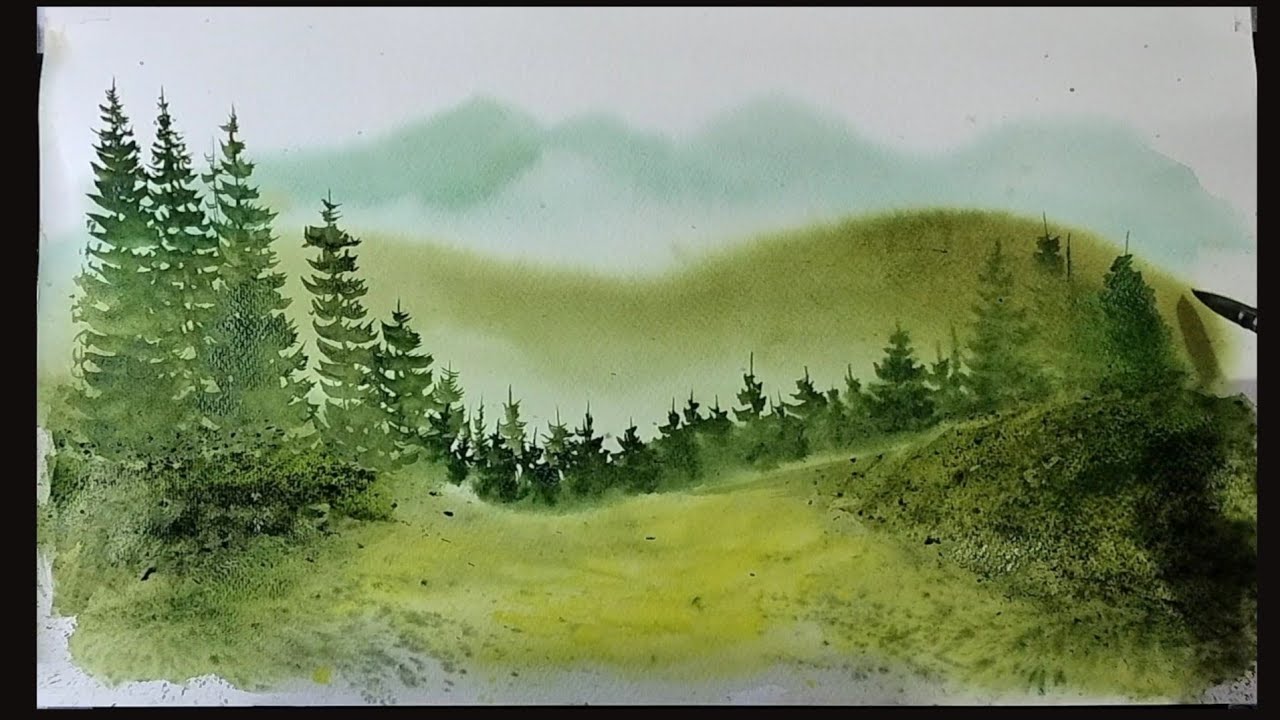 Watercolor Landscape Tutorial For Beginners/Landscape Tutorial For Beginners/Landscape Painting!!