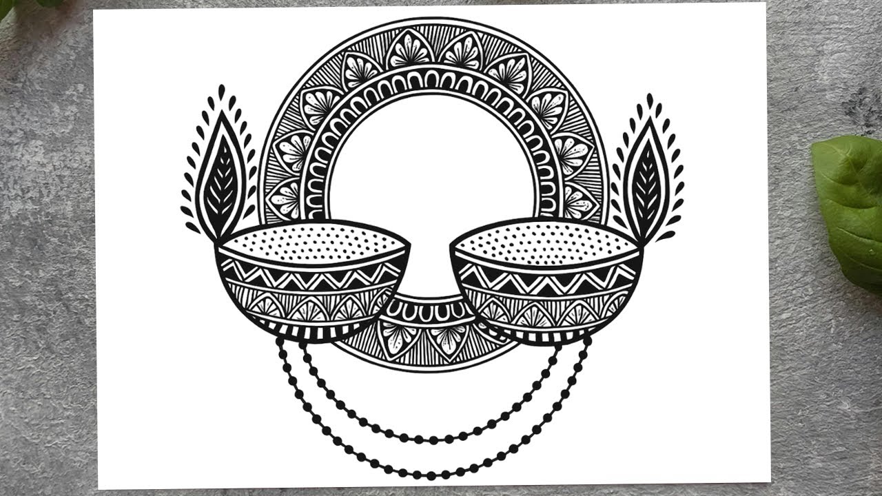 Diwali Diya Mandala Art | Easy Diya Drawing for Beginners | Simple Mandala Design Step by Step
