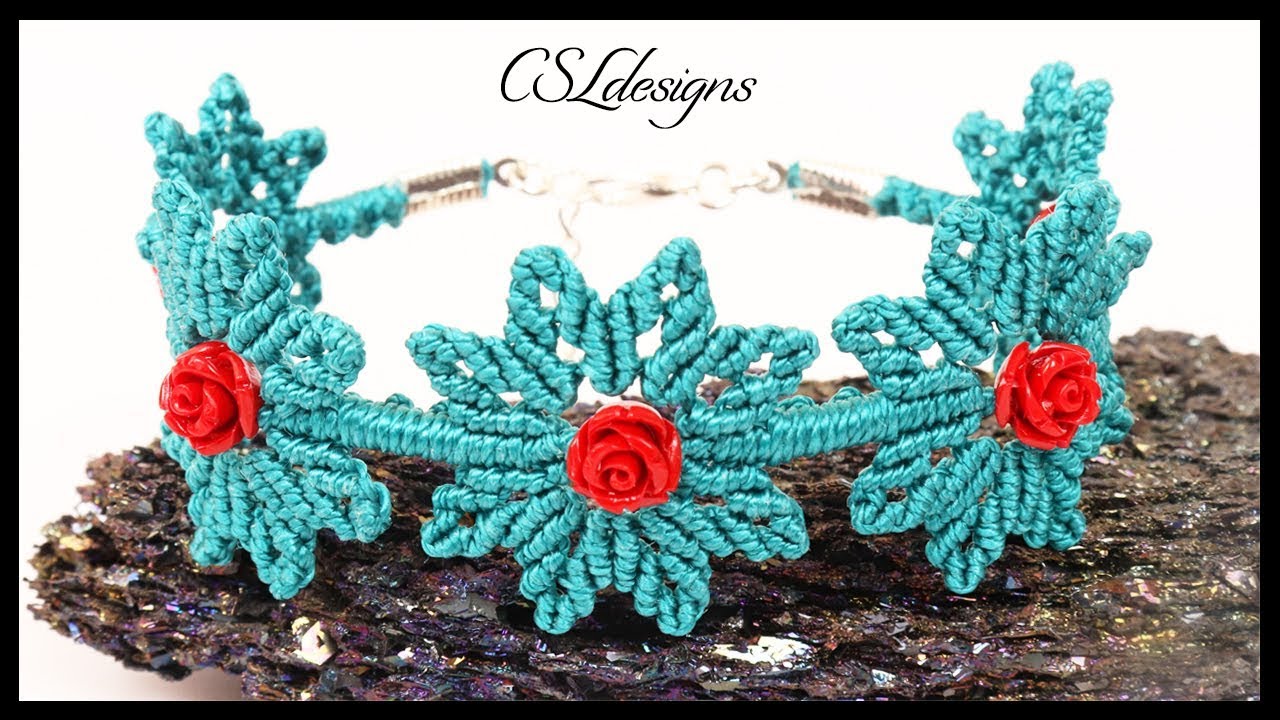 Roses and leaves macrame bracelet