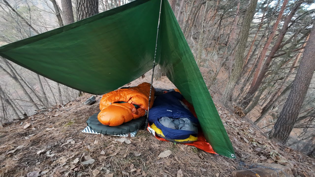 봄이 올 무렵 동네 뒷산에서 방수포 하나로 비박 백패킹 #camping #백패킹 #travel #비박 #노지캠핑 