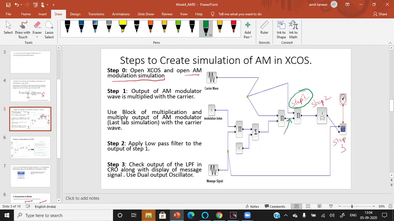 Communication Electronics Lab: Simulation of Demodulation of AM wave  using XCOS / Scilab
