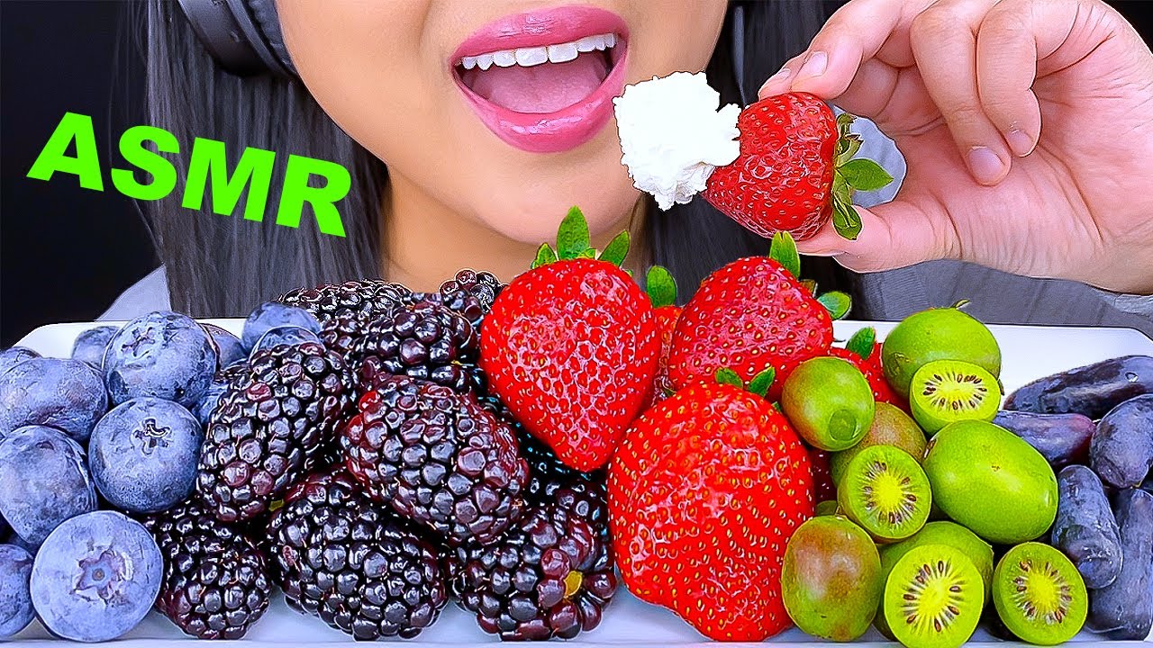ASMR COLORFUL FRUIT & WHIPPED CREAM #asmr #food #mukbang
