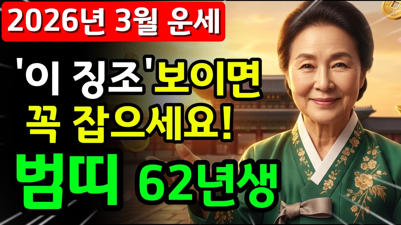 2026년 3월 범띠 대운 폭발! 62년생의 지독했던 가난 끝내줄 역대급 재물운이 몰려옵니다 💵