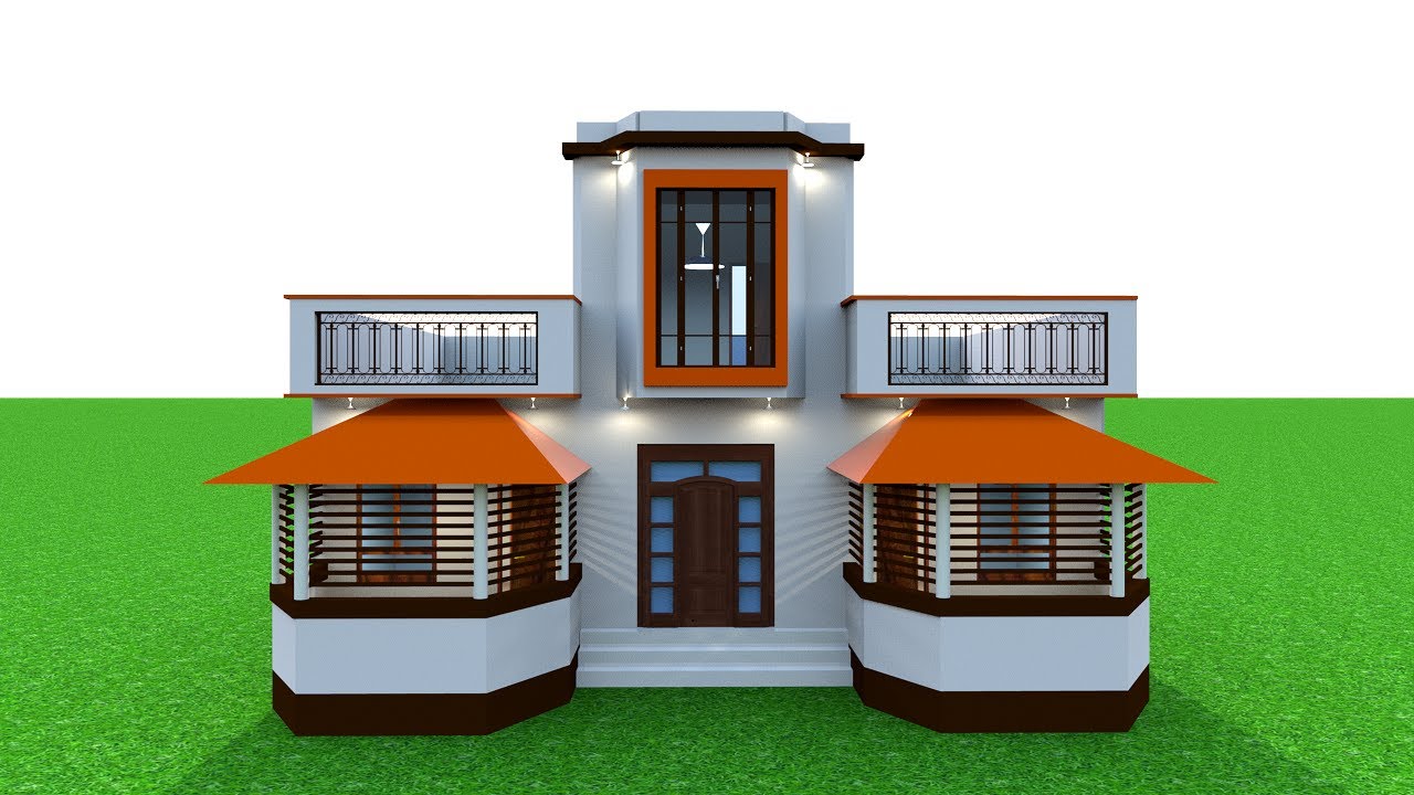 3 Bedroom Village House Design in 3d , House Design with Front Elevation Design