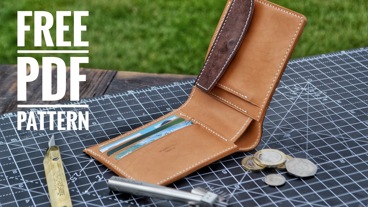 Making a leather bi-fold wallet with coin pouch (FREE PDF pattern) hyper ASMR, 4K, Leather craft