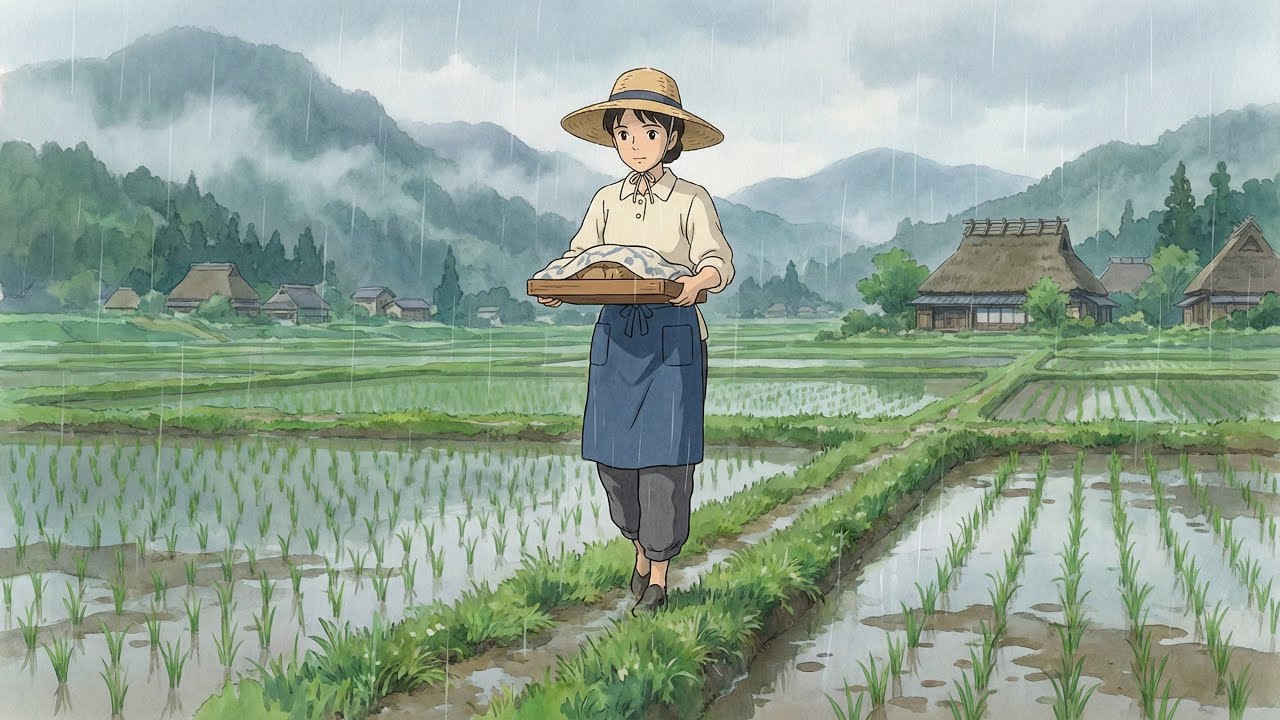Rainy Day Slow Living | Cooking & Rice Fields | Ghibli-inspired