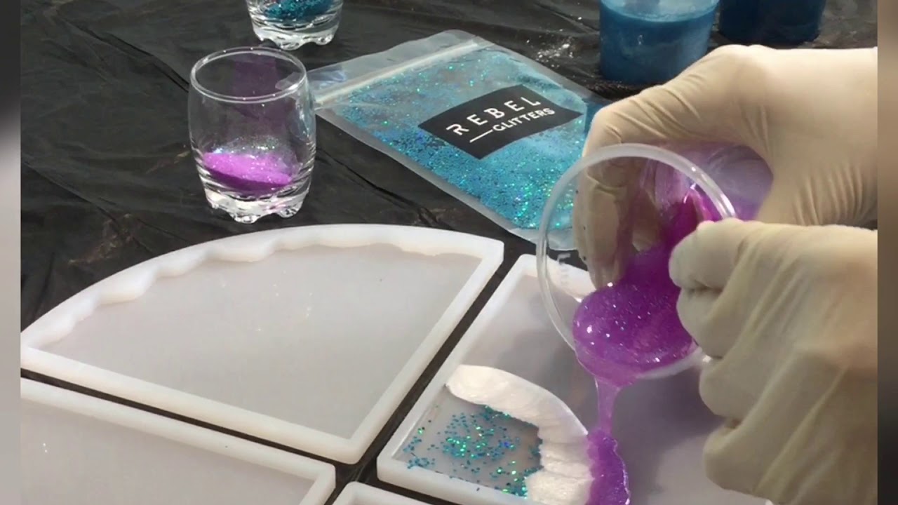 Mixing our Glitters and Pigments with ArtResin for AGATE Coasters