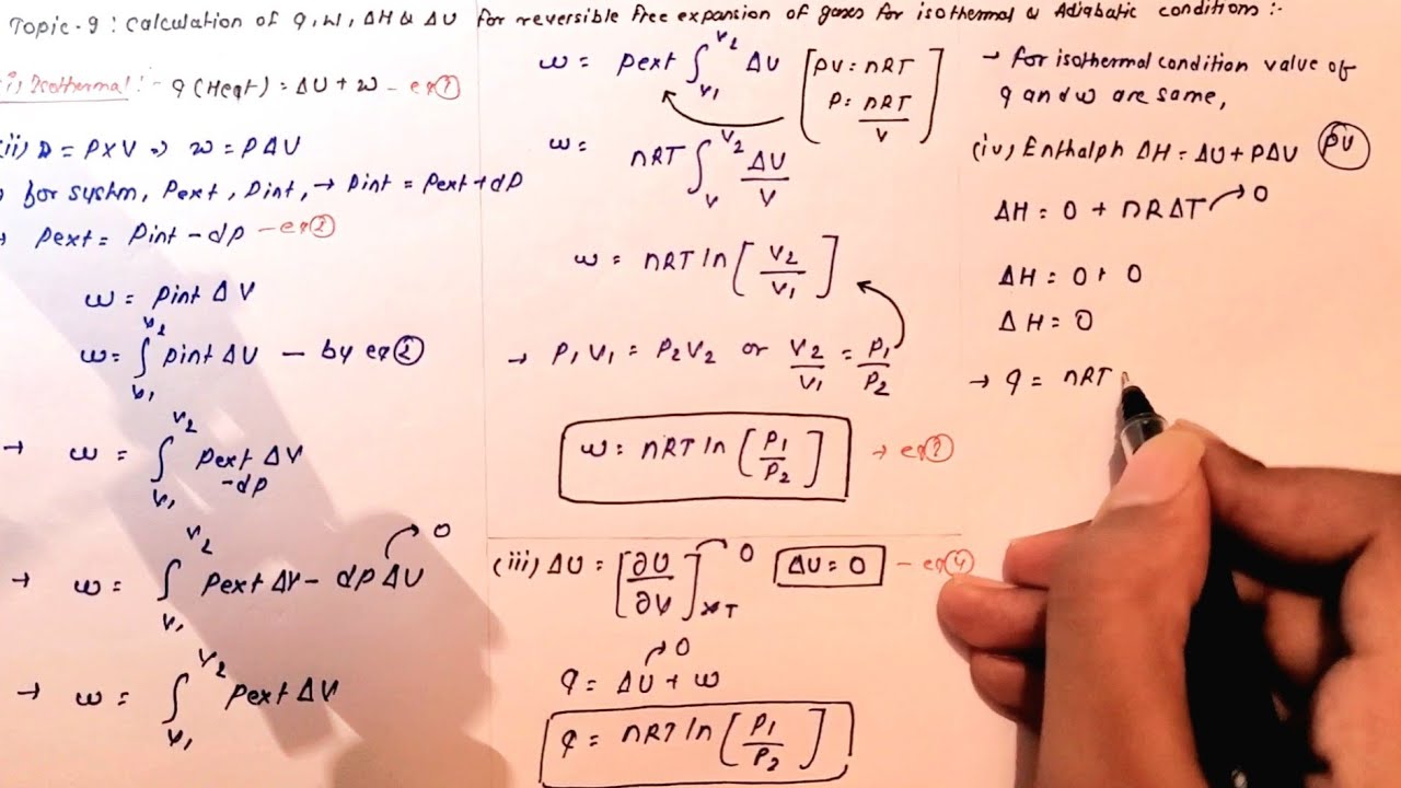 Physical : Thermodynamic - Calculation of q,w,H & U for reversible free expansion of gases