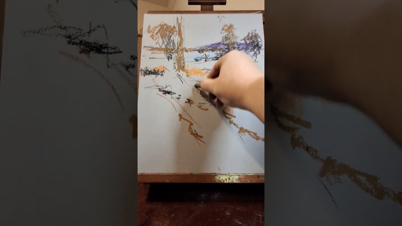 PAINTING A WINTER SCENE WITH OIL PASTELS BY ARTIST JULIA LESNICHY 