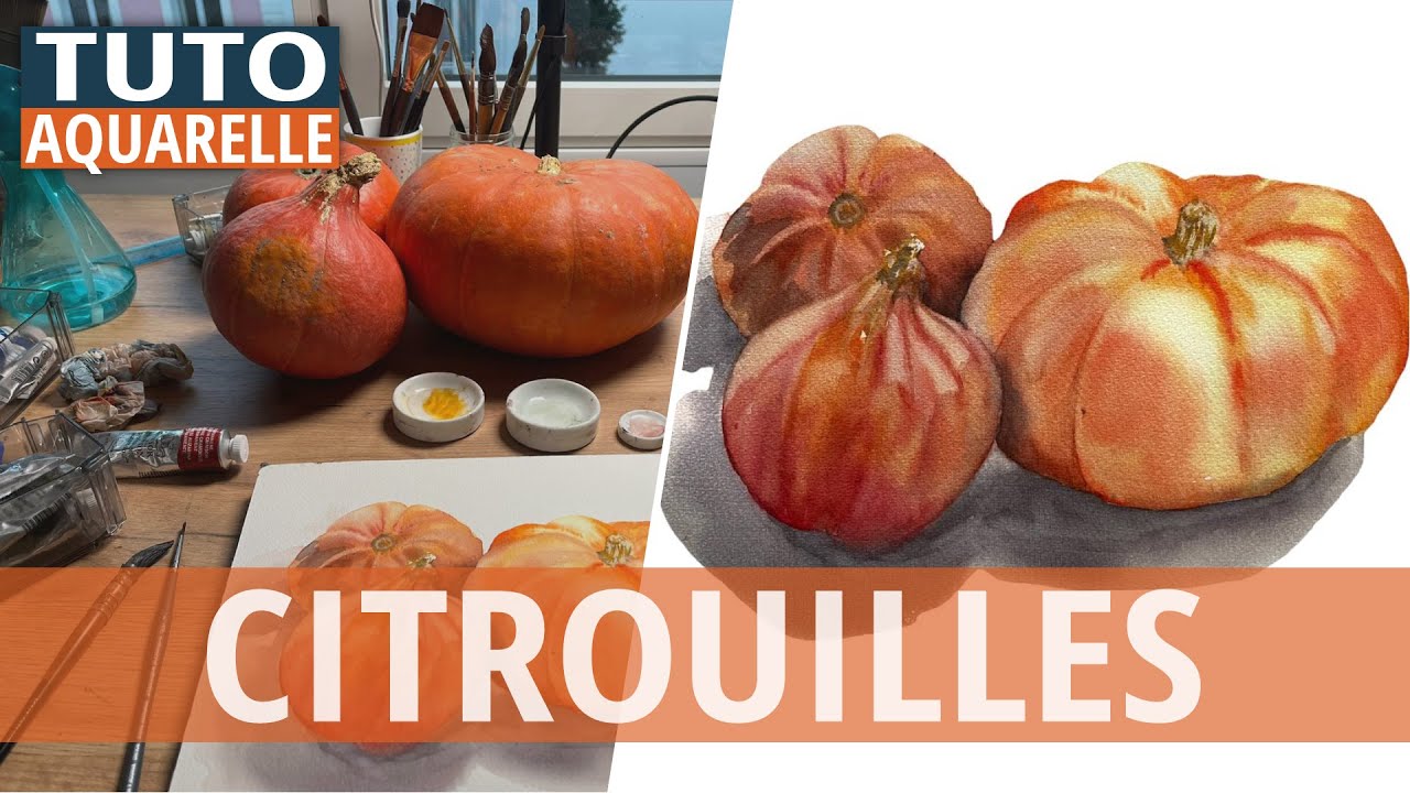 AQUARELLE Citrouilles - défi technique mouillé sur mouillé - tuto pro