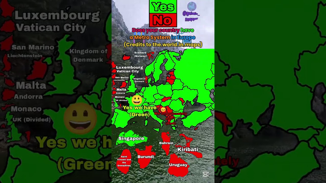 Countries that have a Metro System in Europe (Credits to the.world.in.maps)