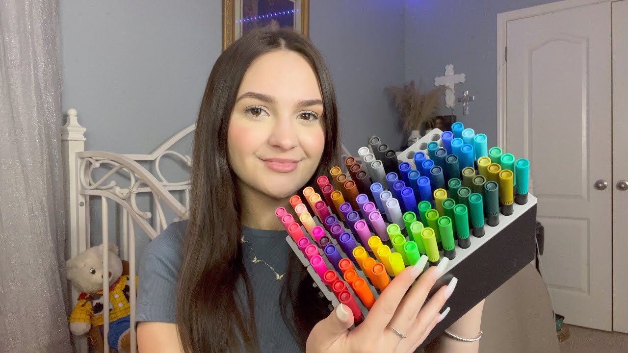 ASMR Organize my markers with me 😊 (and trying to pronounce the colors in German)