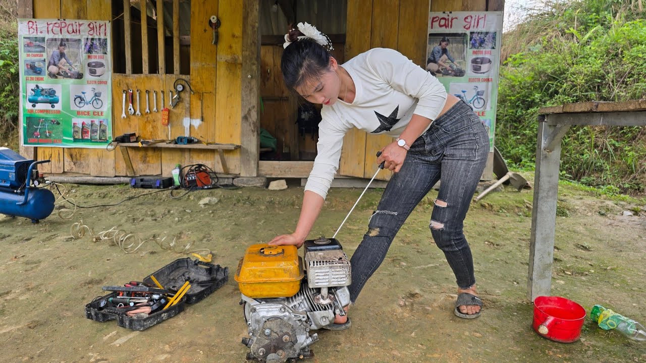 This talented young woman spent the whole day repairing the GX200 engine, amazing!