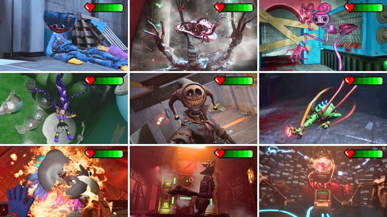 Poppy Playtime: Chapter 1 to 5-All Bosses Death With Healthbar