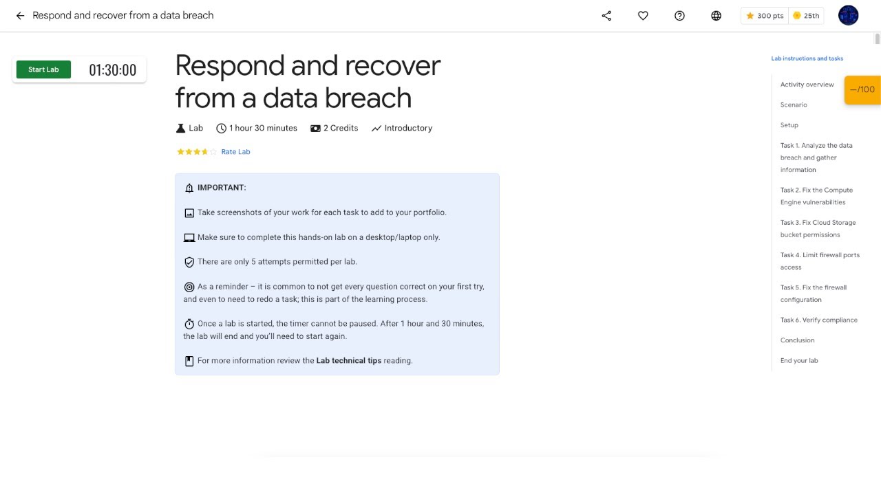 Qwiklabs | Respond and recover from a data breach