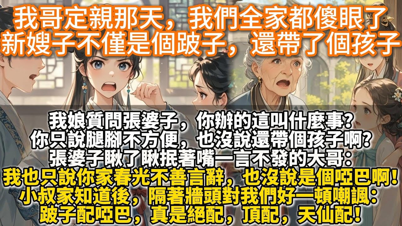 完結溫馨種田文：我哥定親那天，我們全家都傻眼了，新嫂子不僅是個跛子，還帶了個孩子。我娘質問張婆子： 你只說腿腳不方便，也沒說還帶個孩子啊？張婆子瞅了瞅大哥：我也只說你家春光不善言辭，也沒說是個啞巴啊！