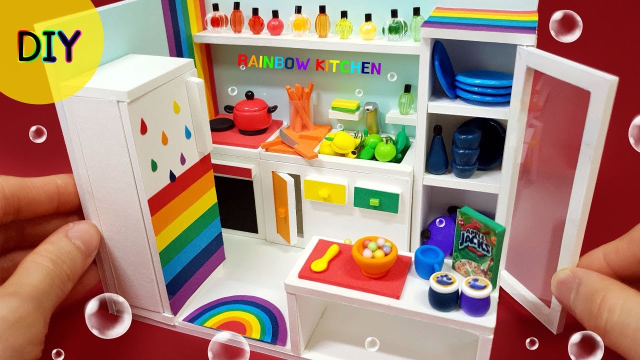 DIY Miniature Dollhouse --  Rainbow kitchen decor !