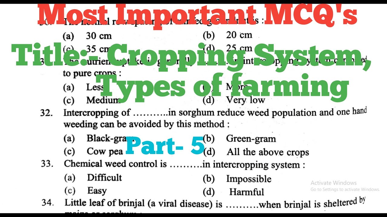 Important MCQs on cropping system, types of farming part-5