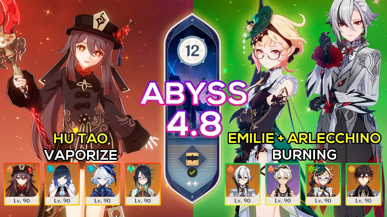 C0 Arlecchino + C0 Emilie Burning & C0 Hu Tao Vaporize | Spiral Abyss 4.8 | Genshin Impact