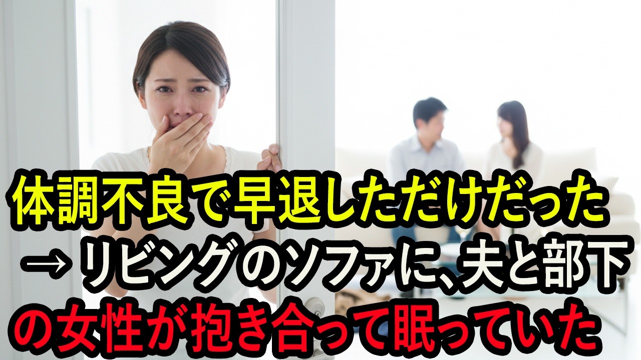 体調不良で早退しただけだった → リビングのソファに、夫と部下の女性が抱き合って眠っていた