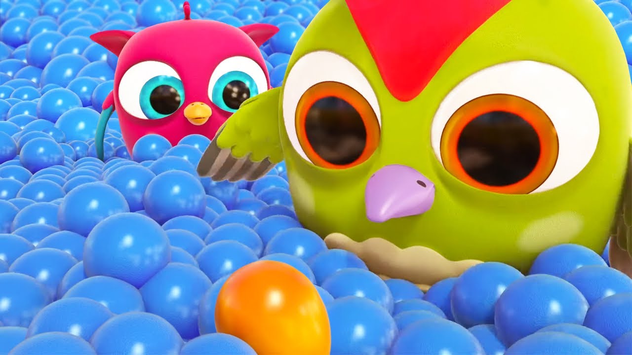 Hop Hop and Peck Peck find an egg in a ball pit and decide to find out what’s inside.
