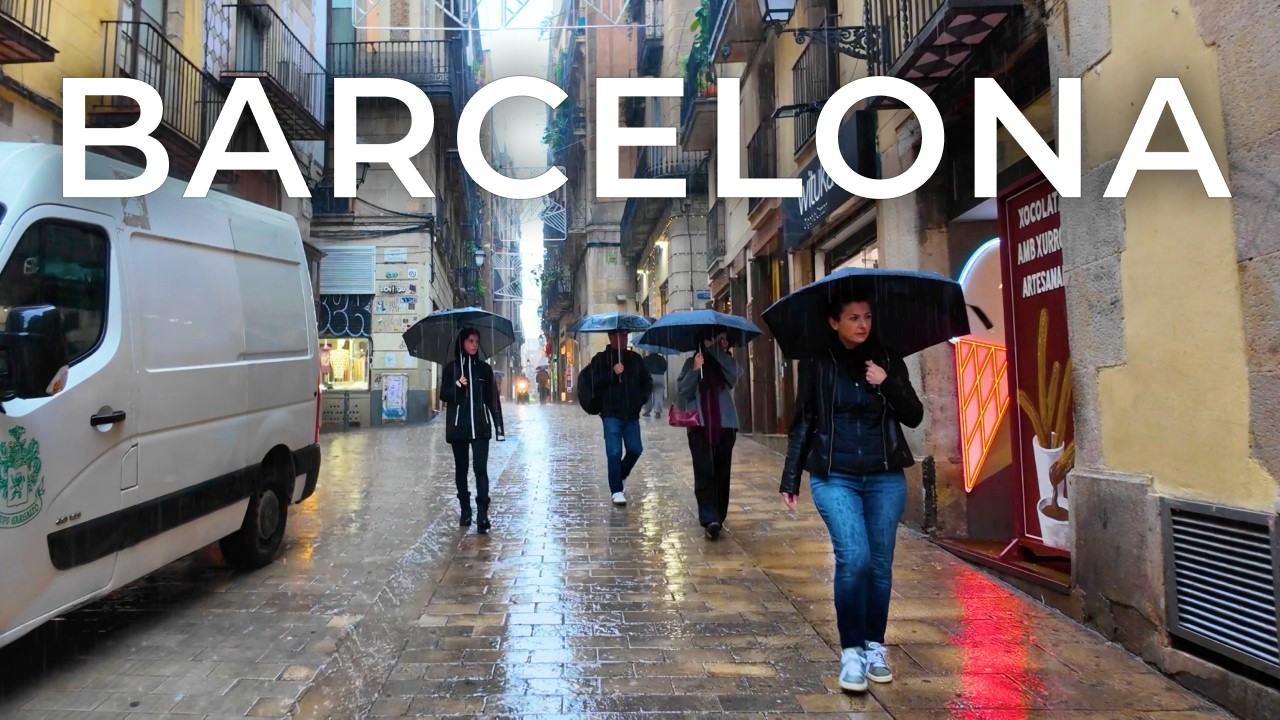 Rainy Day Walk in Barcelona 🌧️ Heavy Rain Ambience in El Born & Barri G&oacute;tic [4K]
