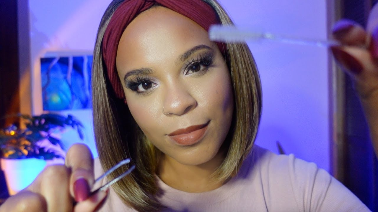 ASMR -  Chatty Jamaican Girl Tweezes your Eyebrows while Gossiping in Patois w/ Latex gloves