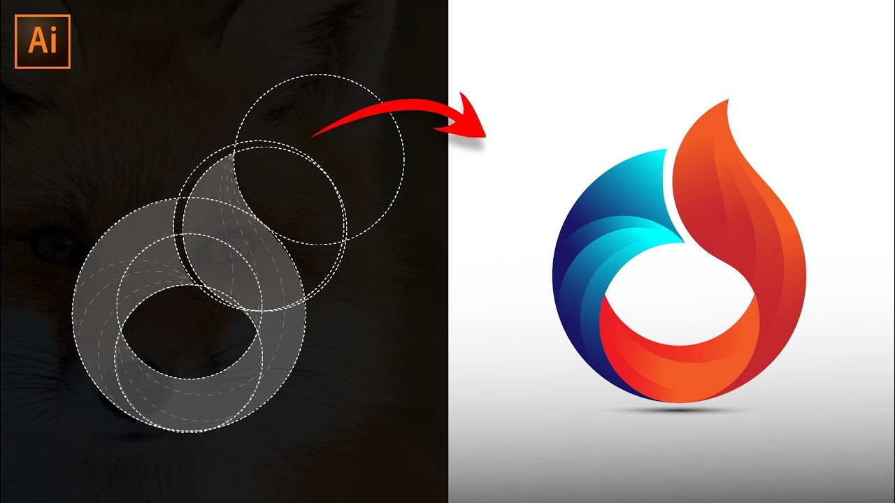 How To Make a Flame Fox Logo With Circle Grid Method - Adobe Illustrator Tutorial - Step By Step