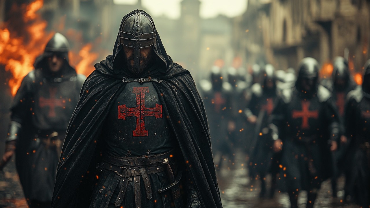 Knights March Through the Burning Village Ruins | Templar Procession & Chants