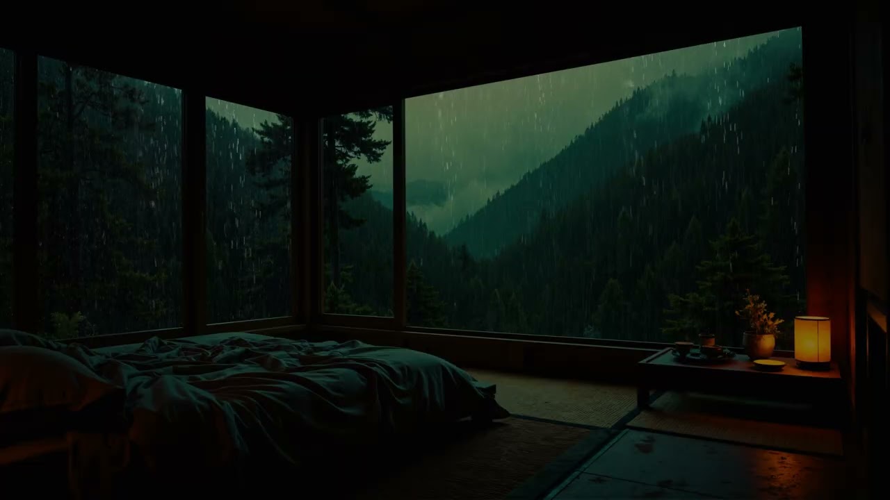 Gentle Rain Sounds in a Dark Bedroom 🌧 | Peaceful Japanese Garden Ambience for Deep Sleep
