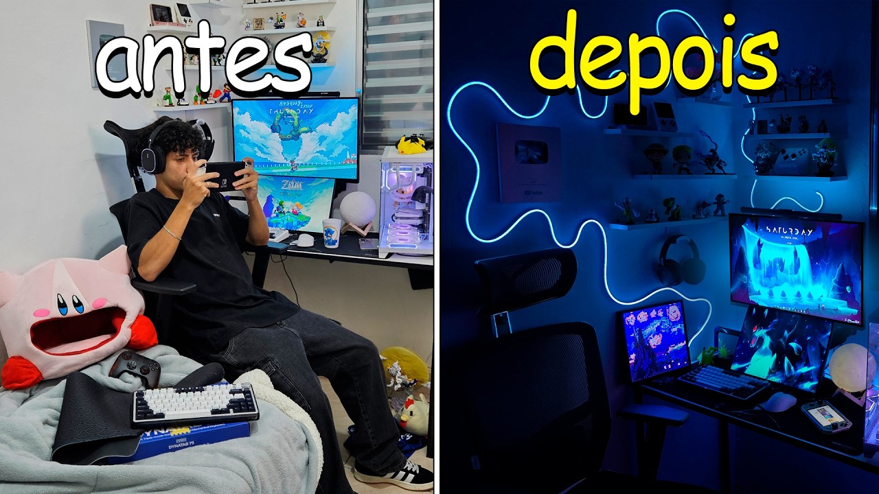 REFORMEI meu quarto/setup gamer dos sonhos em 2025! (ficou lindo...)