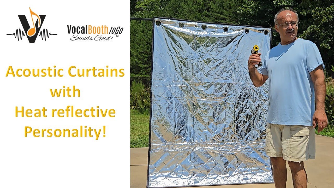 Acoustic sound absorption curtains with heat reflective liner to block light. Efficiency test review