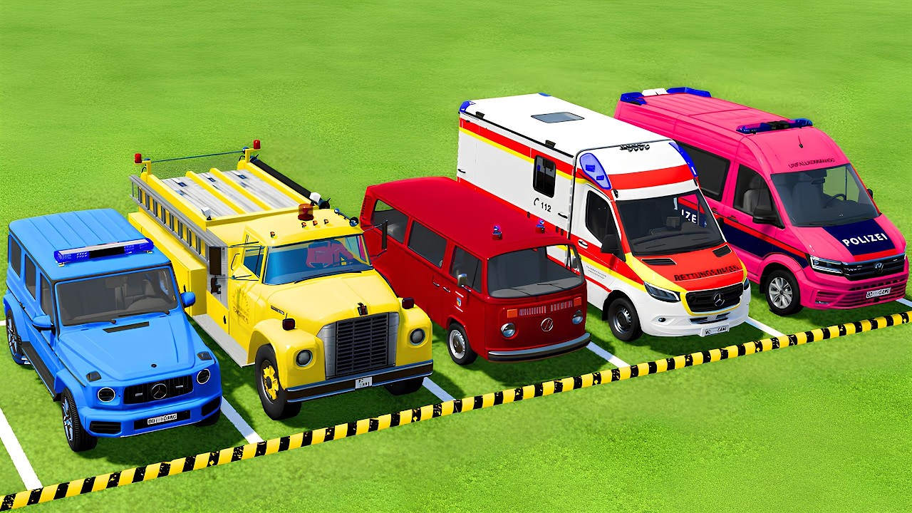 POLICE CARS, AMBULANCE, FIRE DEPARTMENT VEHICLES TRANSPORTING WITH MAN TRUCKS ! Farming Simulator 25
