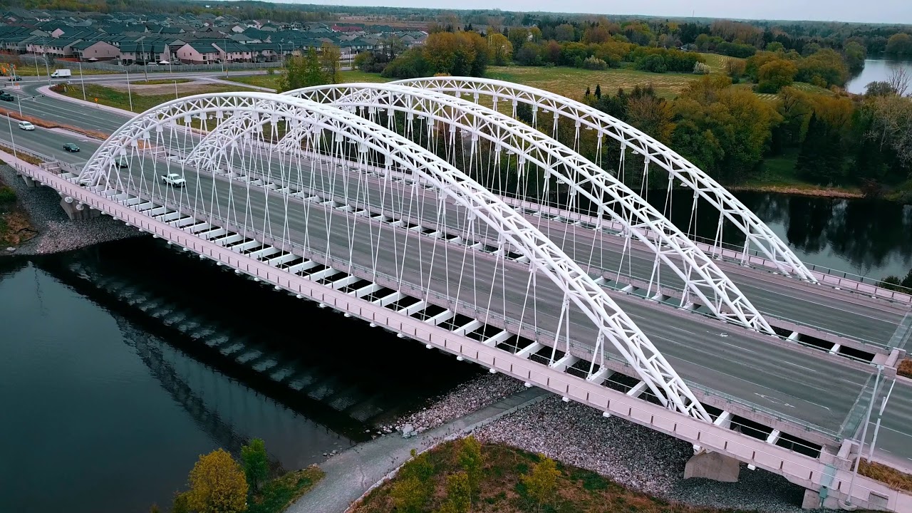 Aerial Footage of The Vimy Memorial Bridge 4k - Barrhaven, Ottawa