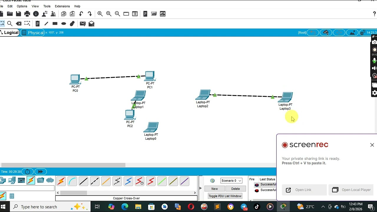 connecting two computers by using cisco packet tracr