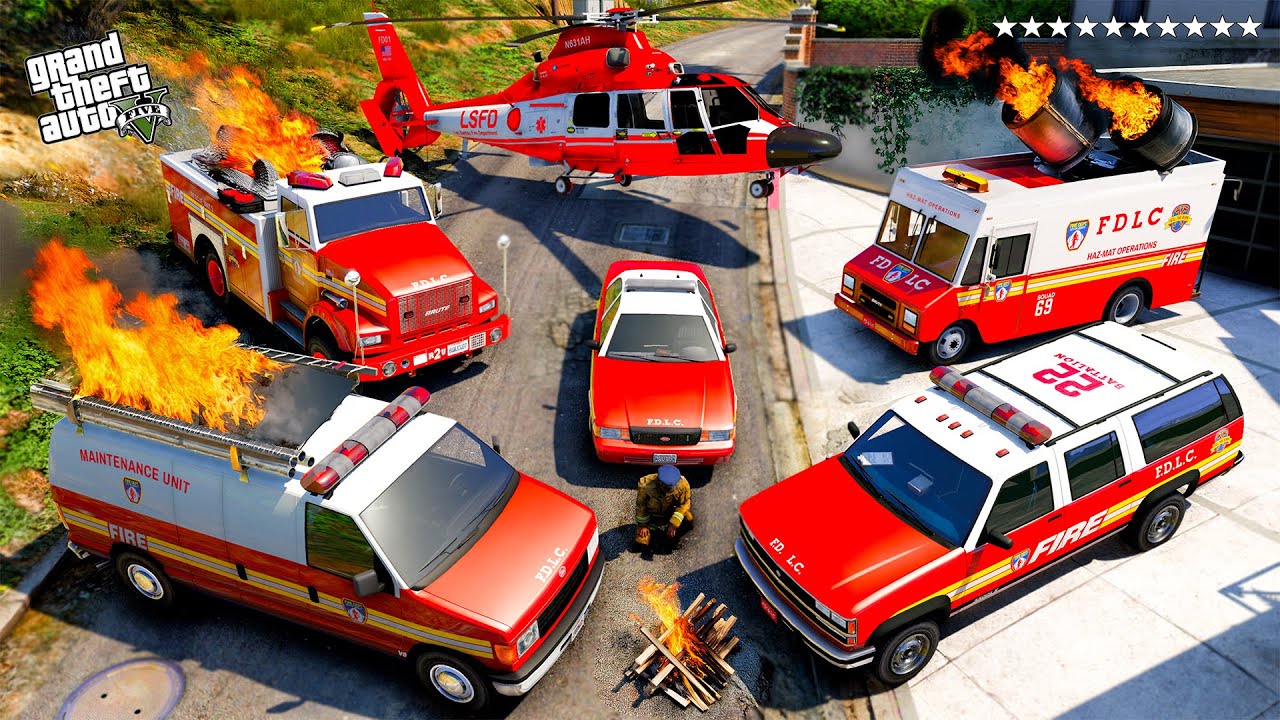 GTA 5 - Stealing Emergency LIBERTY CITY FIRE Department Vehicles with Franklin (Real Life Cars #126)