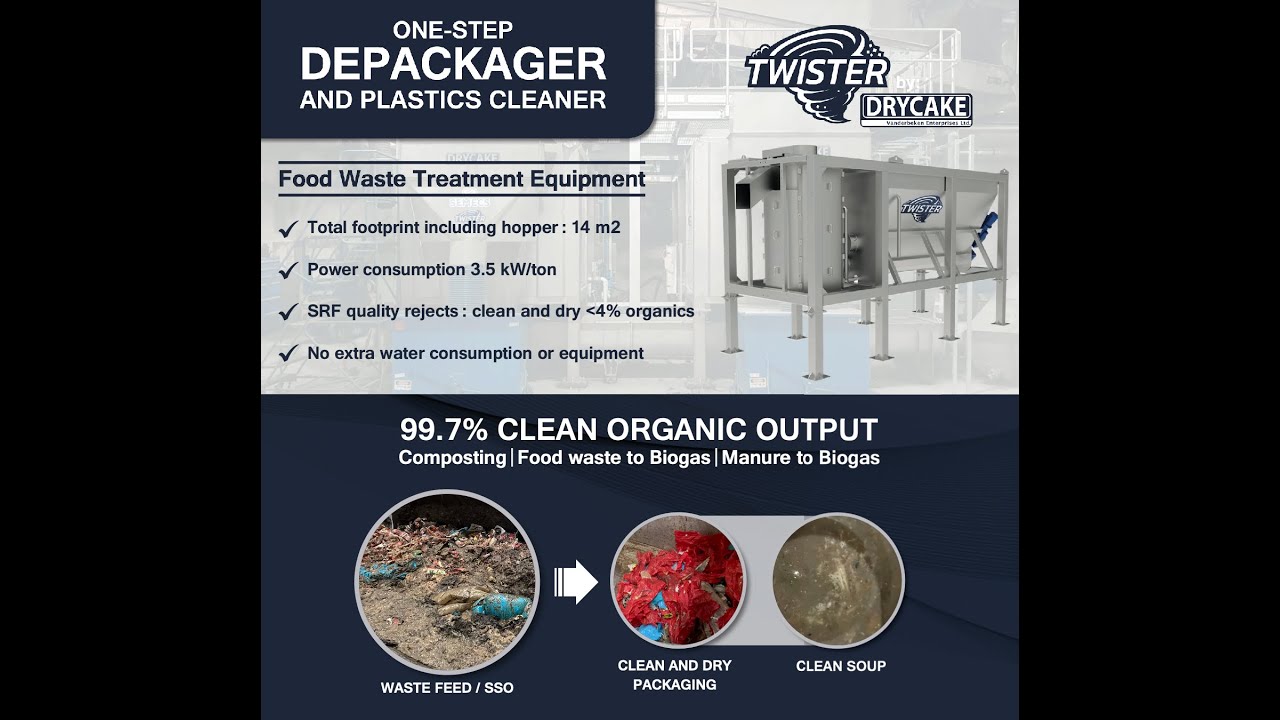 Depackaging Machine - Twister: Features, Construction Elements, Application and Output results.