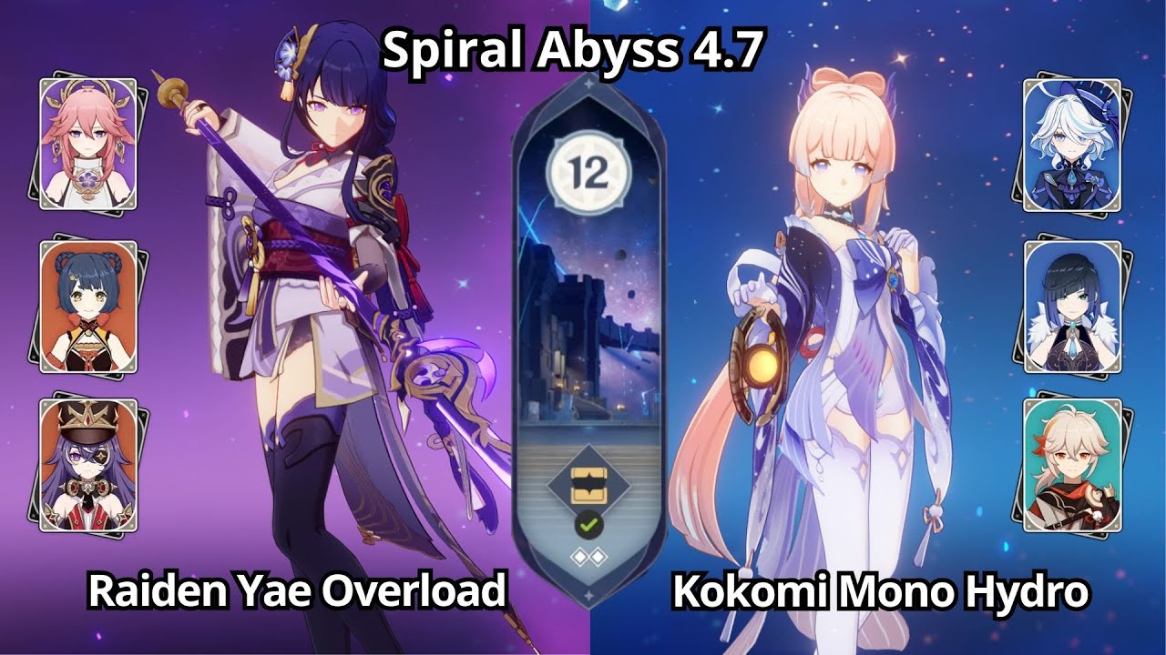C0 Raiden Yae Overload & C0 Kokomi Mono Hydro - Spiral Abyss 4.7 Floor 12 Genshin Impact