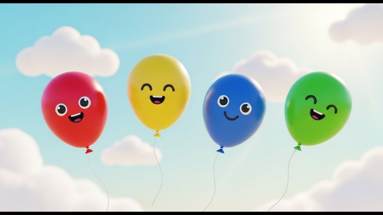 Quatro Pequenos Balões de Brinquedo Flutuando | Música de Cores e Ar para Crianças
