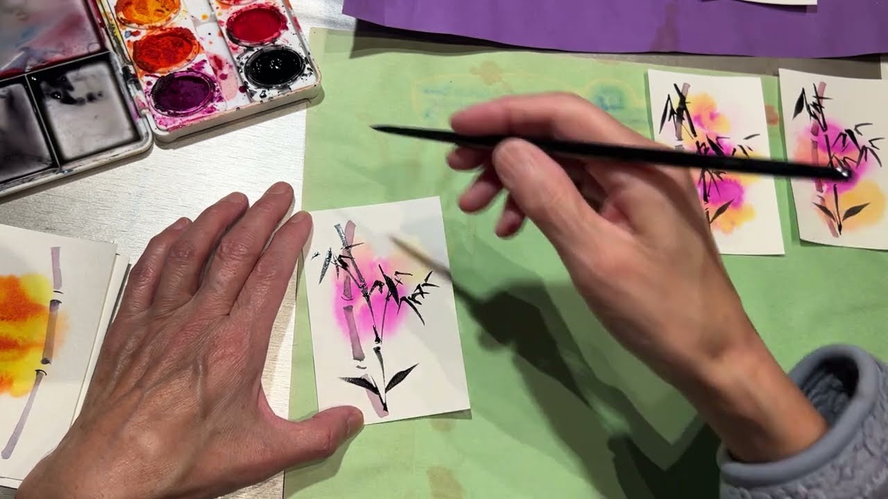 Relaxing with painting watercolor cards