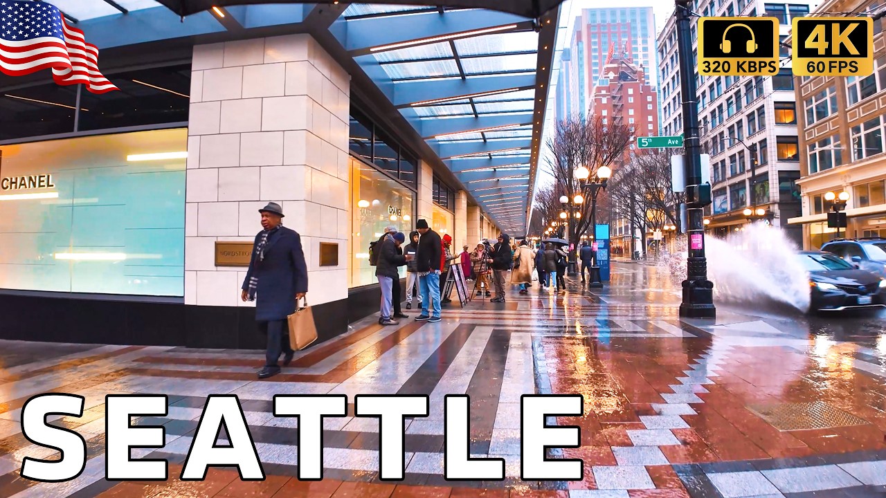Seattle Rainy Day Walk in Downtown 2025 | Nature Sounds for Sleep and Study in Seattle 4K ☔️ 🇺🇸