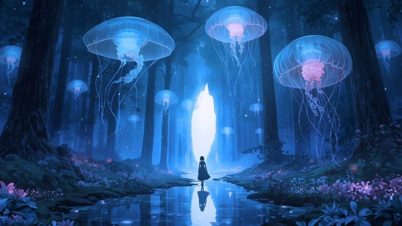 25 Min Jellyfish Drifting in a Magical Forest 🌿✨ Soft Music for Study, Work and Focus