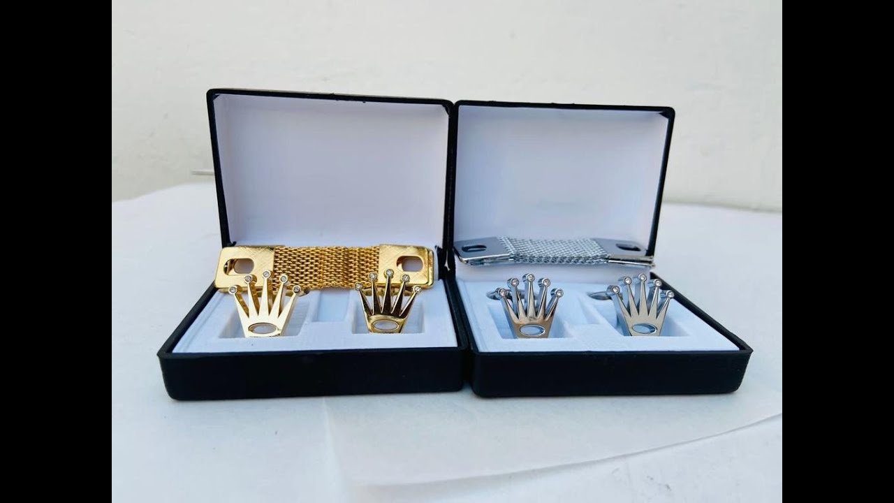Handmade Luxurious Silver Rolex Crown Groomsman Cufflinks silver/gold color with chain
