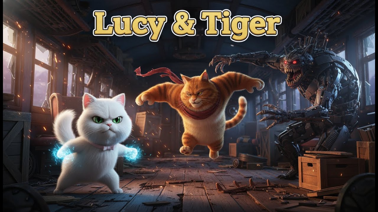 Cat story - Mother cat Lucy and father cat Tiger fight a monster inside a train carriage Battle