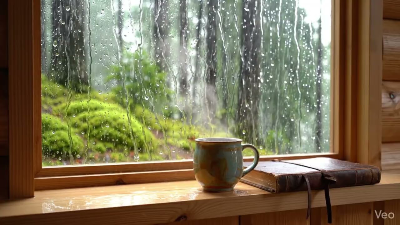 Cozy Cabin Rain Ambience: Rainy Day at the Mossy Forest with Warm Tea & Books (4K)