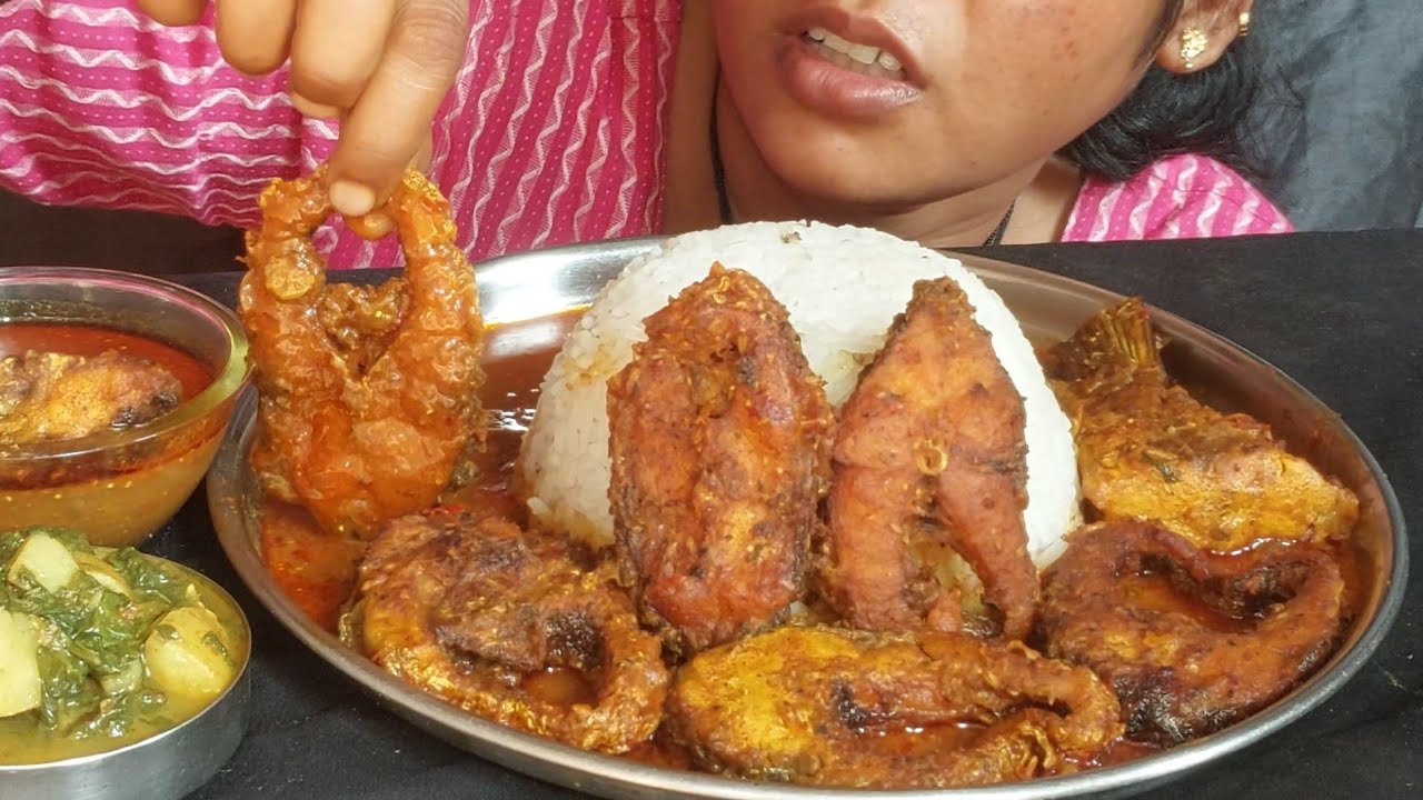 SPICY FISH CURRY WITH RICE DAL/Indian Mukbang Video/Lal Lal Fish Curry With Rice Eating 