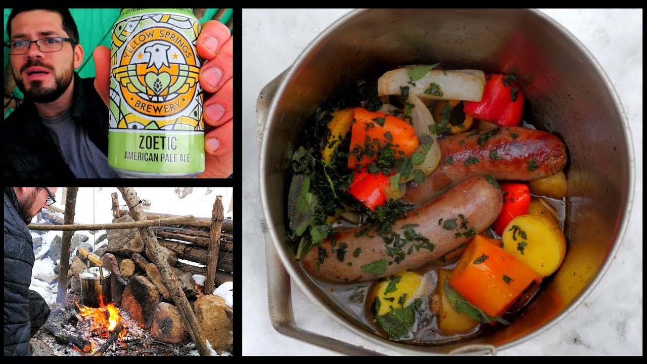 CAMPFIRE COOKING: 1 POT BEER BRATS | BUSHCRAFT CAMP