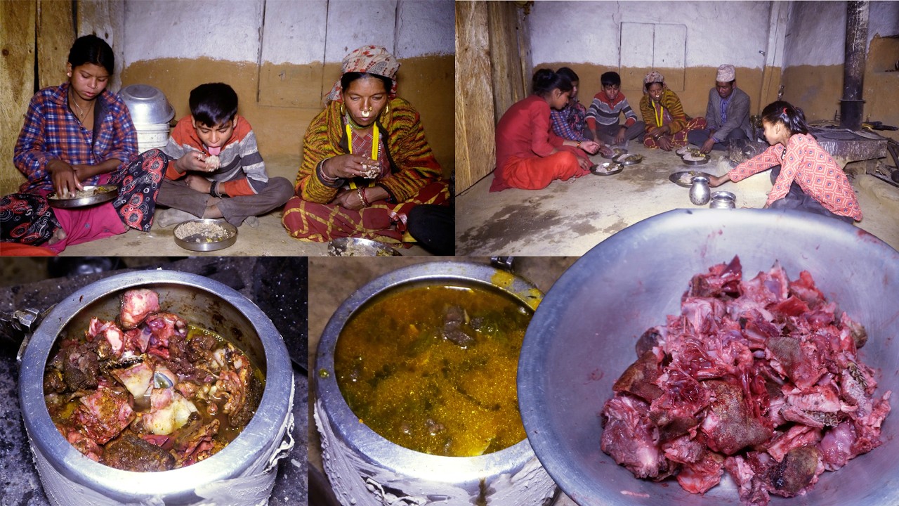 village mutton curry with rice by dahrme brother family || village || rural Nepal ||@junglefamily