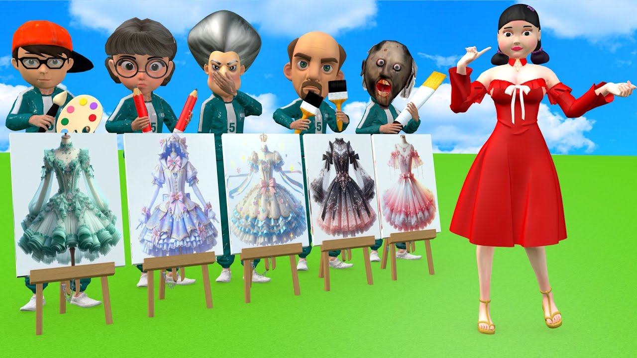 Scary Teacher 3D vs Squid Game Drawing Princess Dress Girl Ink Level Max 5 Times Challenge Who Best
