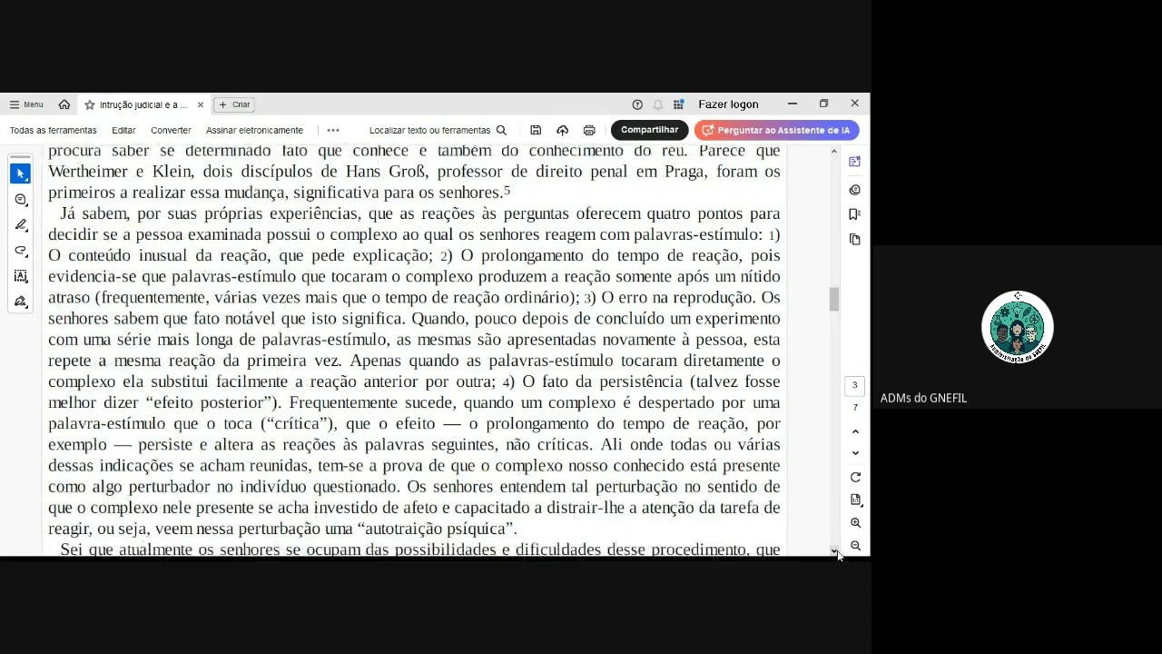 34º A INSTRUÇÃO JUDICIAL E A PSICANÁLISE 1906